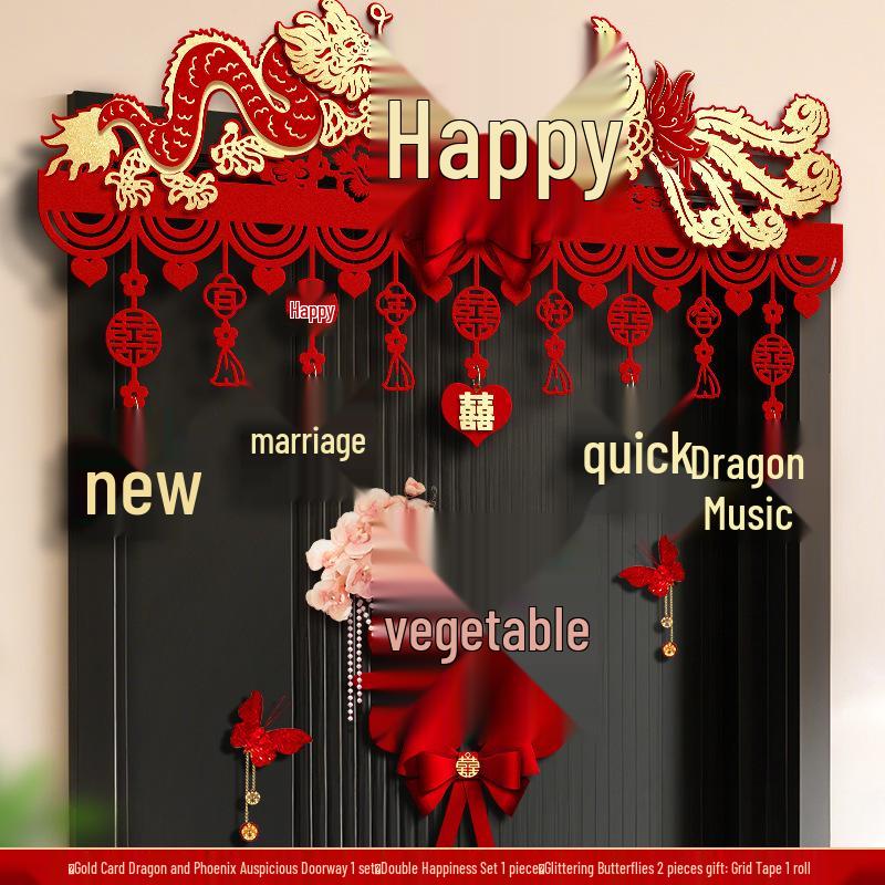 Wedding Room Decoration - Bride & Groom Bedroom Double Happiness Door Sticker Set