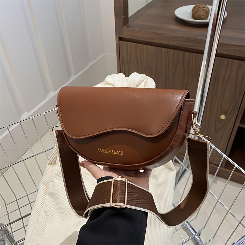 One Women's PU Fashion Saddle Bag Small Bag with Wide Shoulder Strap and Cover Closure Single Shoulder Crossbody Bag