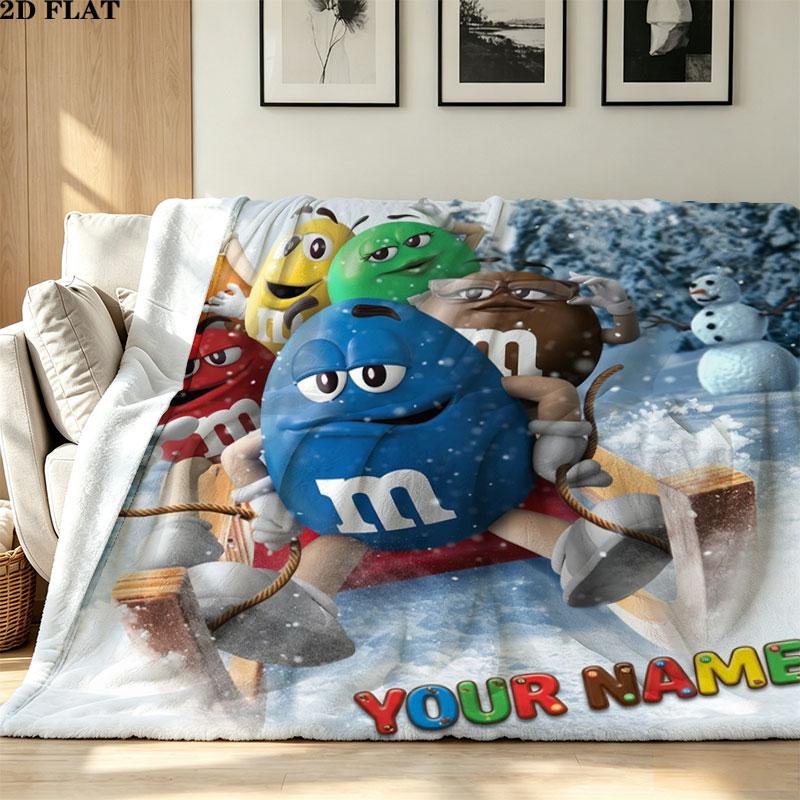 1PC M&M's Custom Name Patterned Flannel Blanket Suitable For All Seasons for Home Decor Warmth and Comfort Gifts Holiday Present