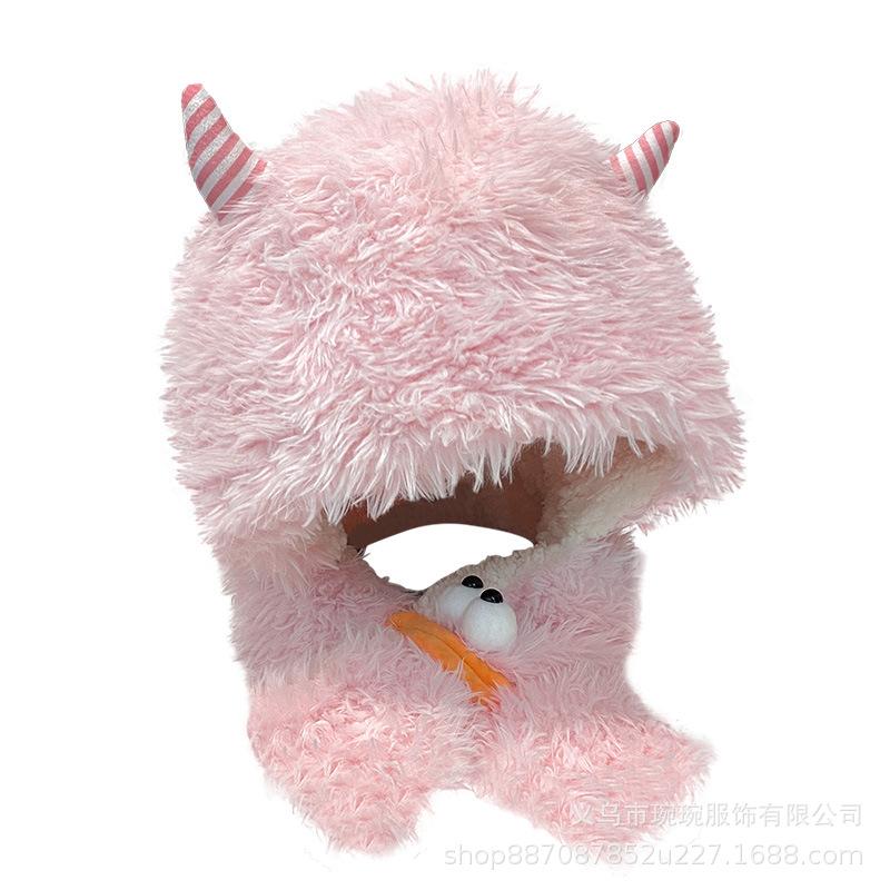 Cartoon Funny Thermal Ear Protection Hat Children Cute Horn Pullover Plush Hat Winter Fashion Versatile Cold Hat