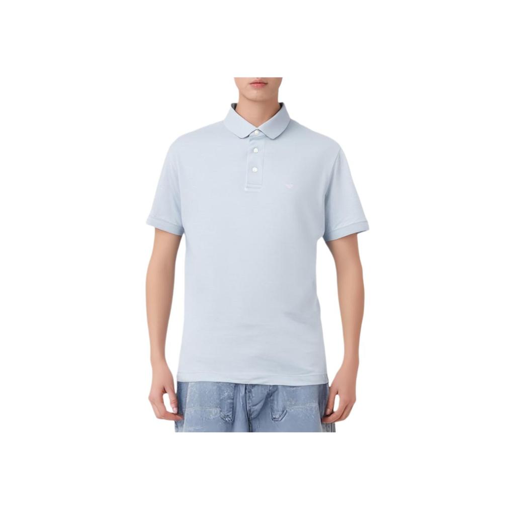 Emporio Armani Solid Color Button Short Sleeve Polo Shirt Men tops Clear-Blue 8N1F981JUVZU9378