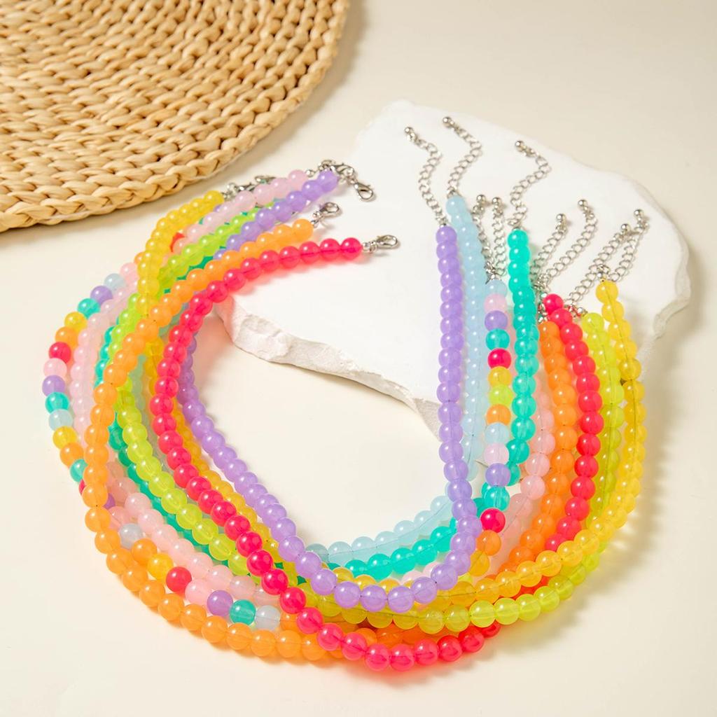 Cross Border Summer Fresh Colorful Bead Necklace for Women's Seaside Vacation Fashion Dopamine Transparent Bead Matching Necklace