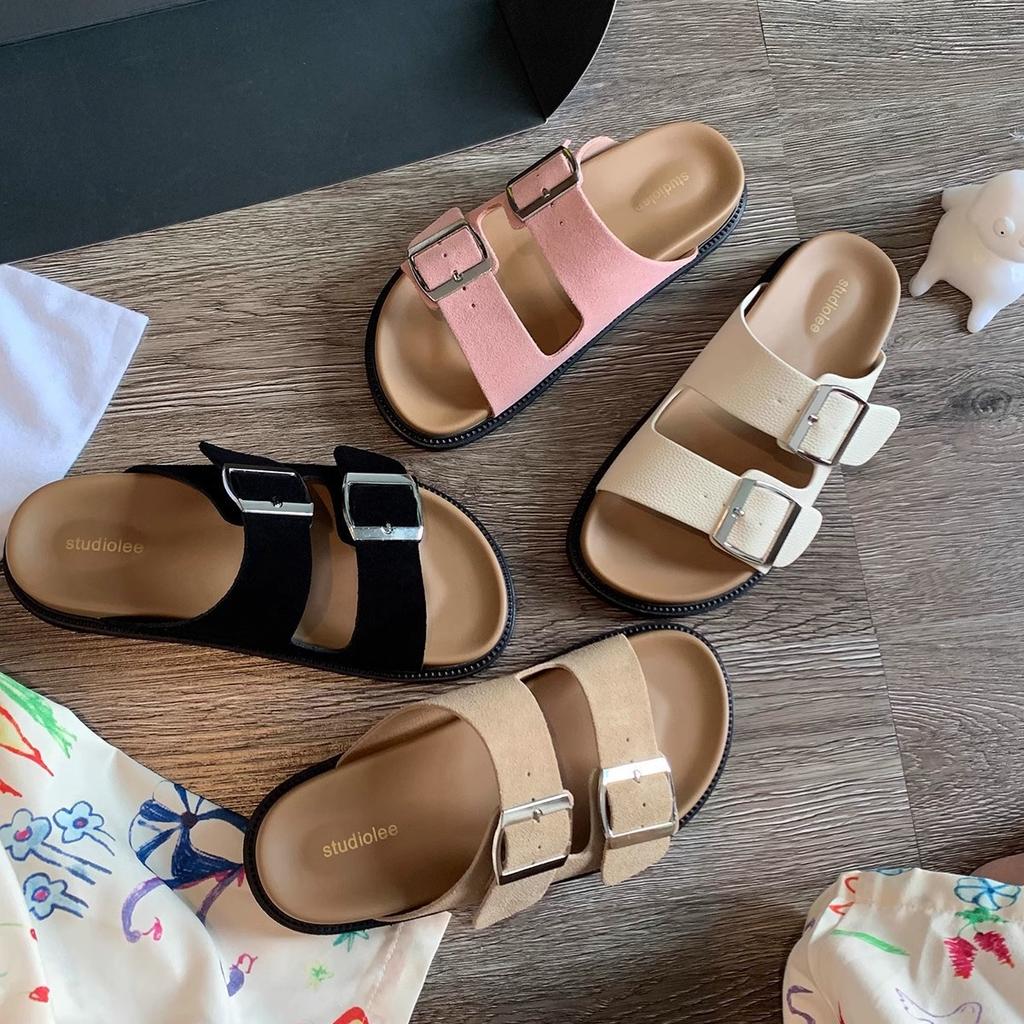 Grape mother studiolee word with square buckle thick bottom Birken slippers women's summer wear flat bottom Birken sandals