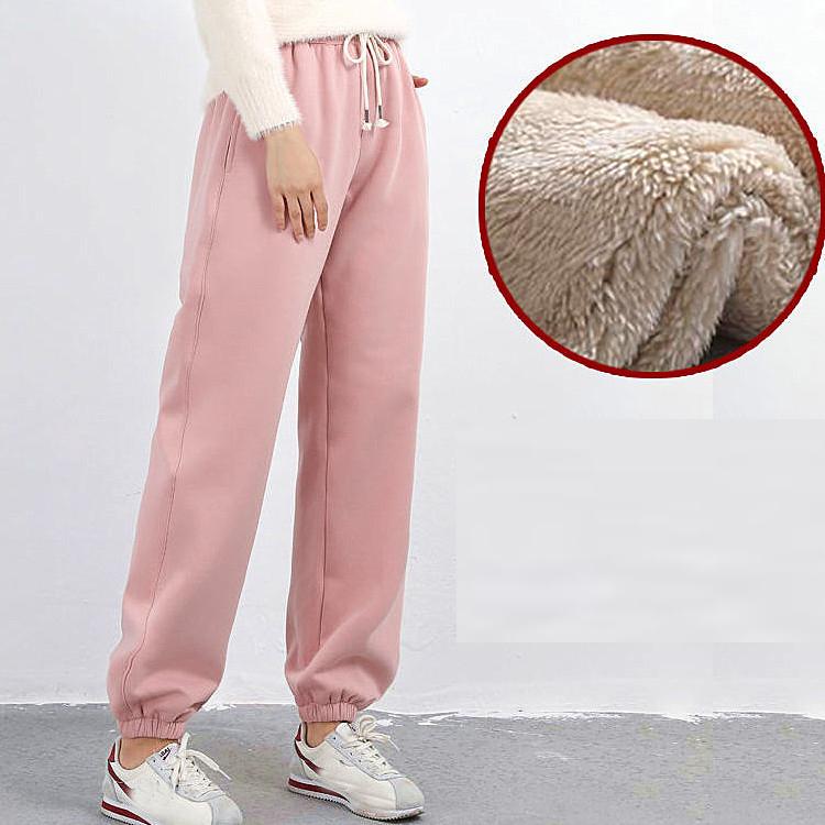 

Осенне-зимние женские кашемировые спортивные штаны, зимние теплые брюки из овечьей шерсти, флисовые брюки на подкладке, повседневные брюки для бега 3XL розовый