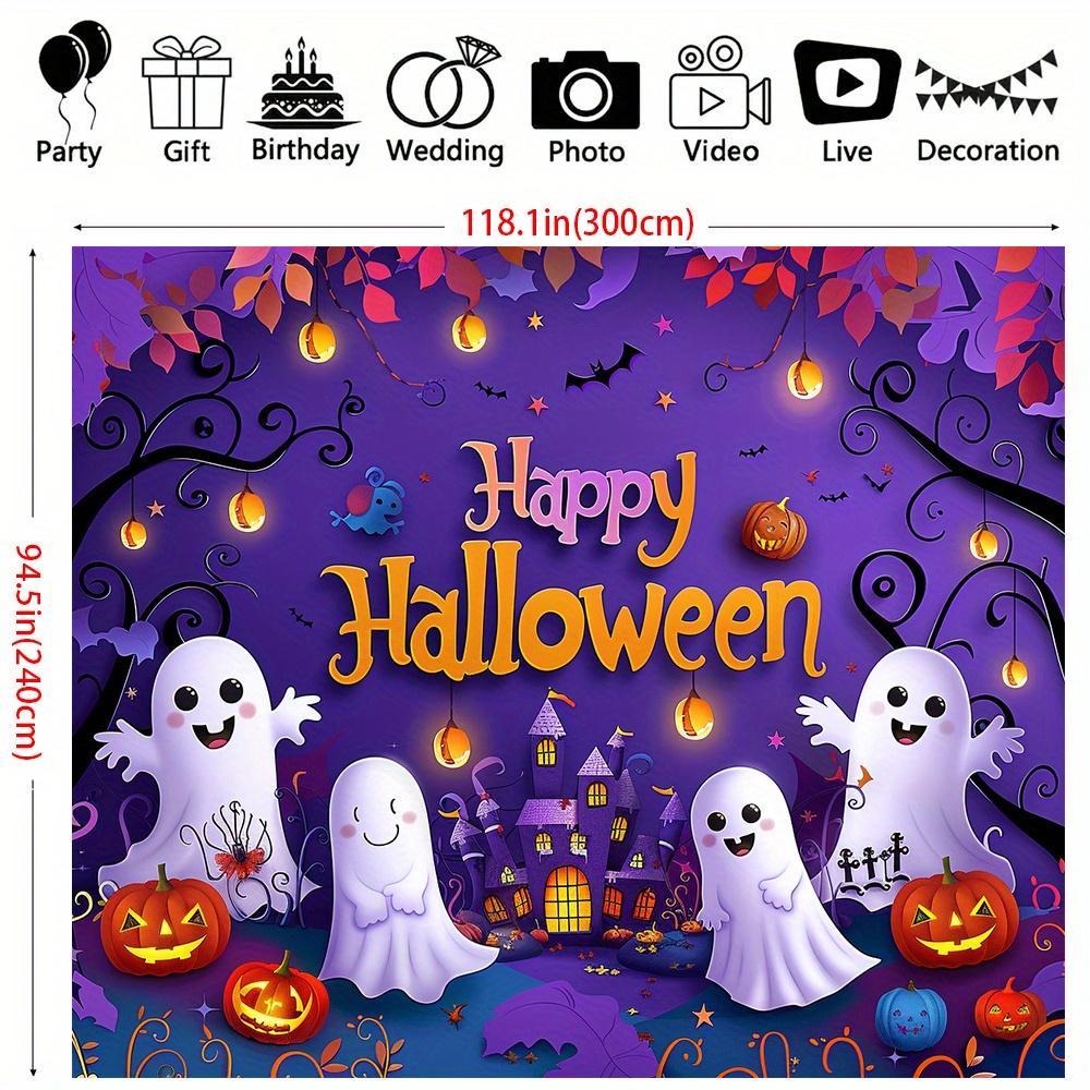 Halloween party banner 1 piece - Durable polyester background with ghosts, pumpkins and bats - multi-functional decoration