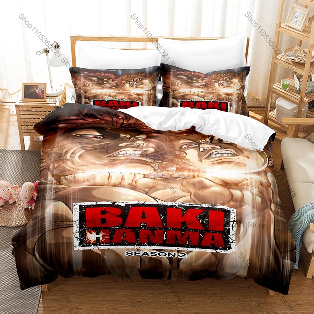 Cool Baki Hanma Intense Martial Arts Fighting Japanese Combat Anime Character HD Print Bedding Set Duvet Cover + 2 Pillowcases