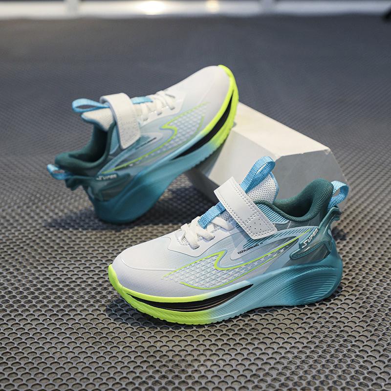 Boys' sports shoes medium and older children's leather surface school Velcro running shoes lightweight wear-resistant protective versatile runn