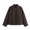 Women's Fashion Loose Zipper Stand Collar Suede Jacket