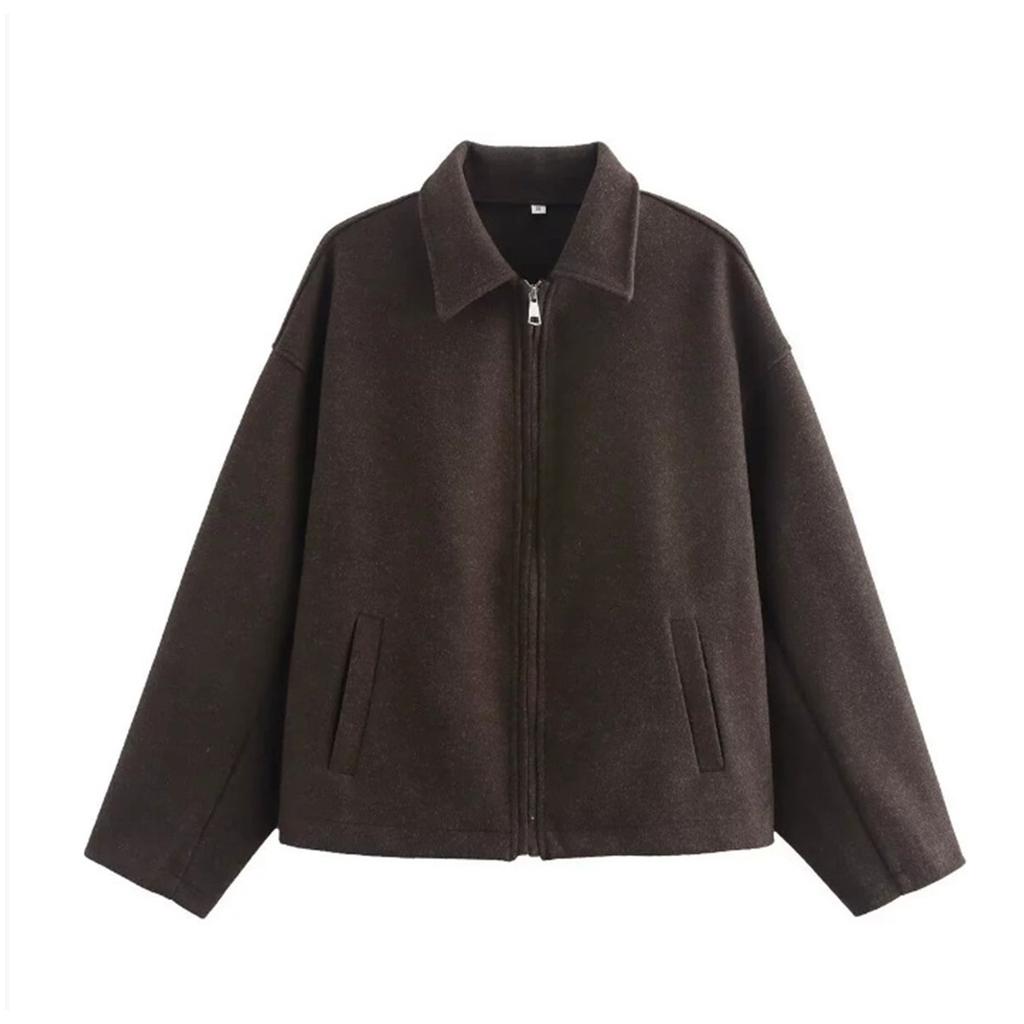 Women's Fashion Loose Zipper Stand Collar Suede Jacket