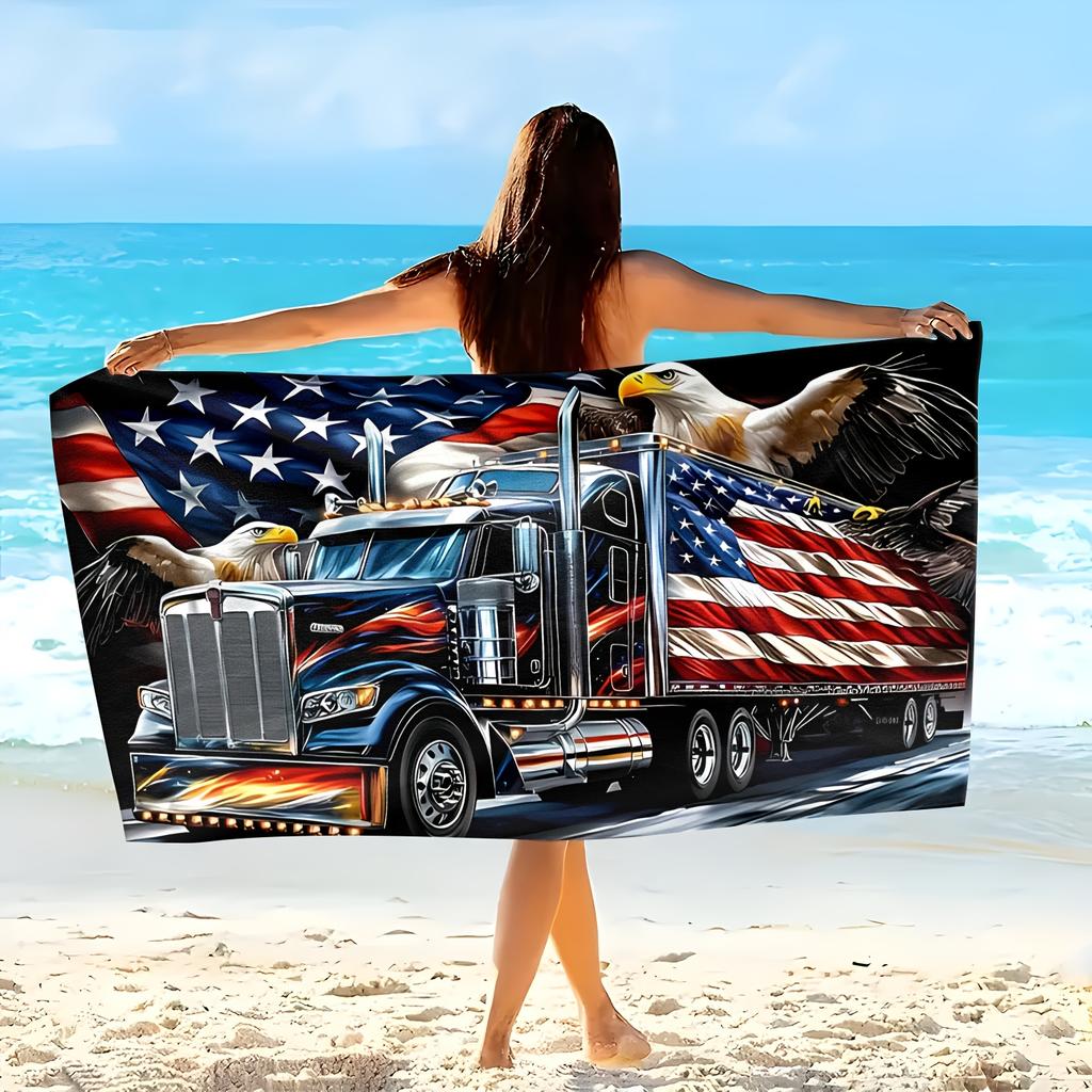 1pz Asciugamano da Viaggio 4 Luglio, Poliestere Resistente Tessuto ad Asciugatura Rapida, Leggero per Spiaggia & Campeggio, Unisex, Perfetto come Telo da Spiaggia