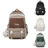 Simple Solid Color Letter Decoration Student Leisure Backpack For Daily Use
