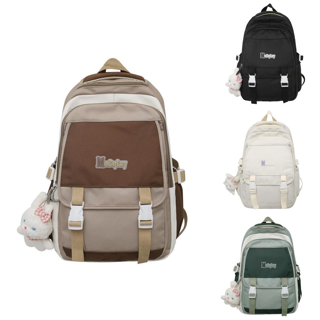 Simple Solid Color Letter Decoration Student Leisure Backpack For Daily Use