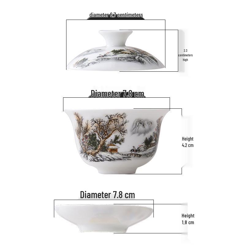 Blue and White Ceramic Gaiwan Tea Set: Small Tea Bowl & Tasting Cup with Concave Lid.
