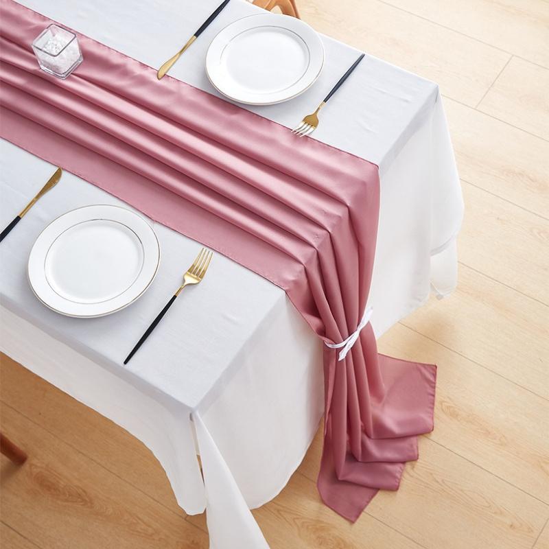 Chiffon Tischläufer 70 x 300cm, Weiche durchsichtige Tischfahne für Hochzeitsfeier Bankett, Elegante einfarbige Tischdekoration