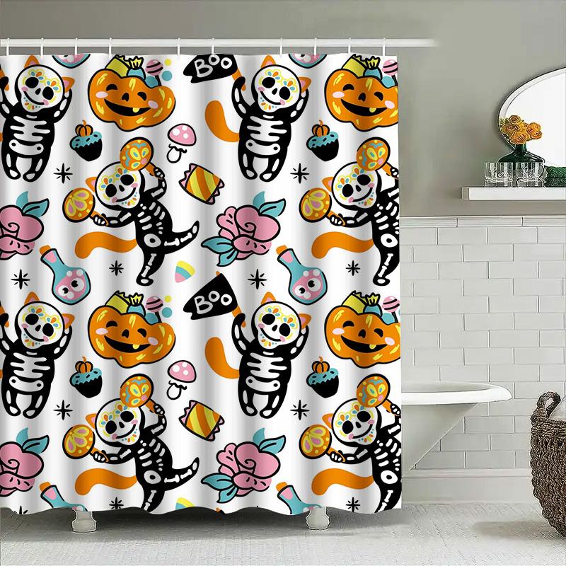 

Tuniu Cute Skeleton Shower Curtain Halloween Party For Kids Girls Boys Baby Toddler Room Decor W60H190(CM)-1 Pcs