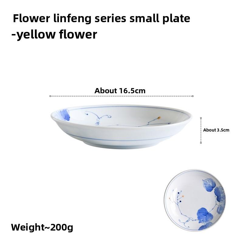 Japanese Style Ceramic Plate Retro Floral Print Small Dish for Dessert Fruit Salad Home Tableware