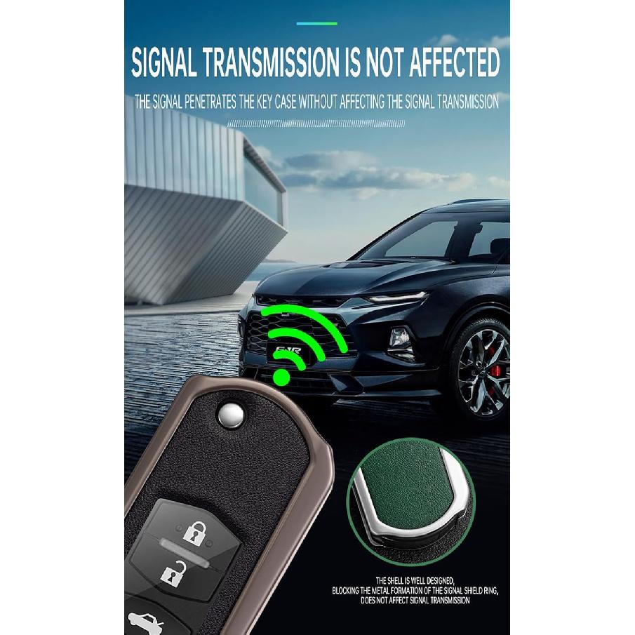 SANRILY PU Leather+Zinc Alloy 3/4 Button Remote Flip Key Fob Cover Compatible with Mazda 5 2 3 6 CX-7 CX-9 RX-8 Keyless Key Holder with Keychain