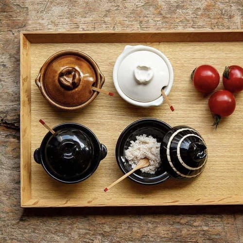 Nagatani Seito Earthenware Pot-Shaped Condiment Container with Spoon, Approx. 6.5 X 4cm, White, ACK-36