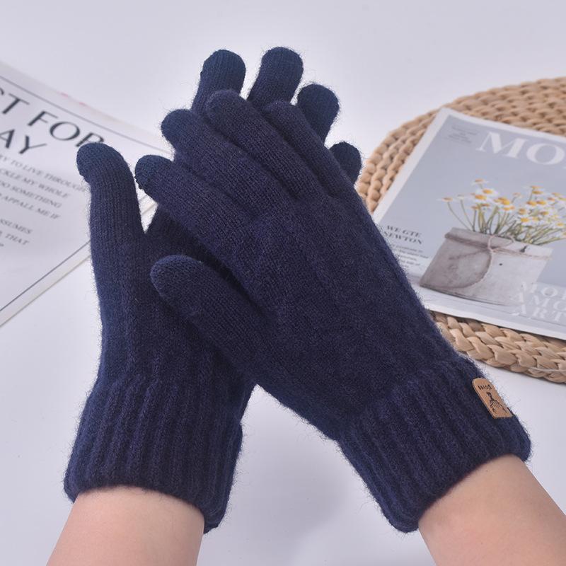 Winter Knitted Wool Warm Gloves for Men's and Women's Touch Screen Thickened Full Finger Gloves Outdoor Cycling Skiing Gloves