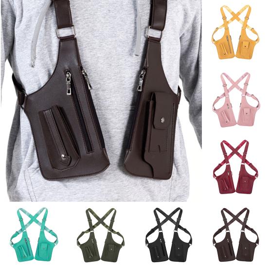 Faux Leather Armor Wallet Adjustable Underarm Shoulder Holster Chest Pouch Anti Pickpocket Wallet Phone Bag for Men Travel Camping Hiking