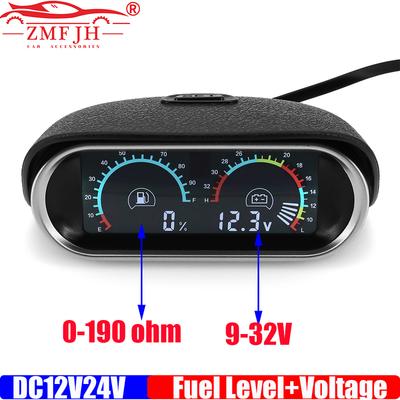 ZMFJH Digital LCD Meter Dual 2IN1 0-190 OHM Fuel Level Gauge+Voltage 9-32V Voltmeter for Universal Automobile Car Truck DC12V24V