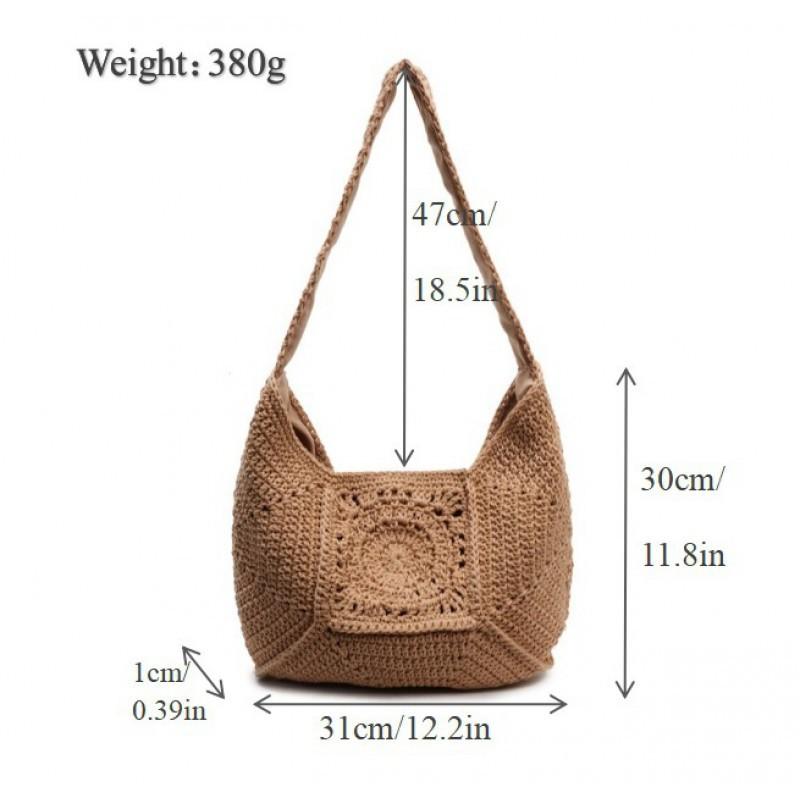 

Fashionable Retro Handmade Woven Bag Knitted Cotton Thread Armpit Lazy Shoulder Tote Women хакі