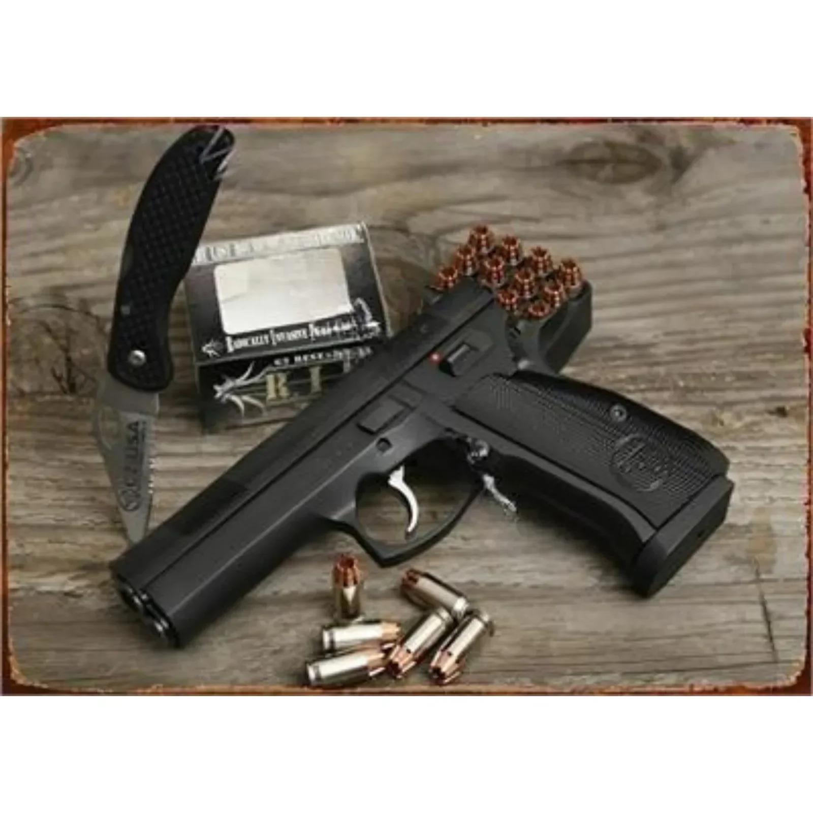 

Винтажный новый пистолет HD Жестяная живопись Металлическая вывеска Плакат для дома Гостиная Бар Клуб Вечеринка Мужская пещера Искусство Настенное украшение 20X30CM