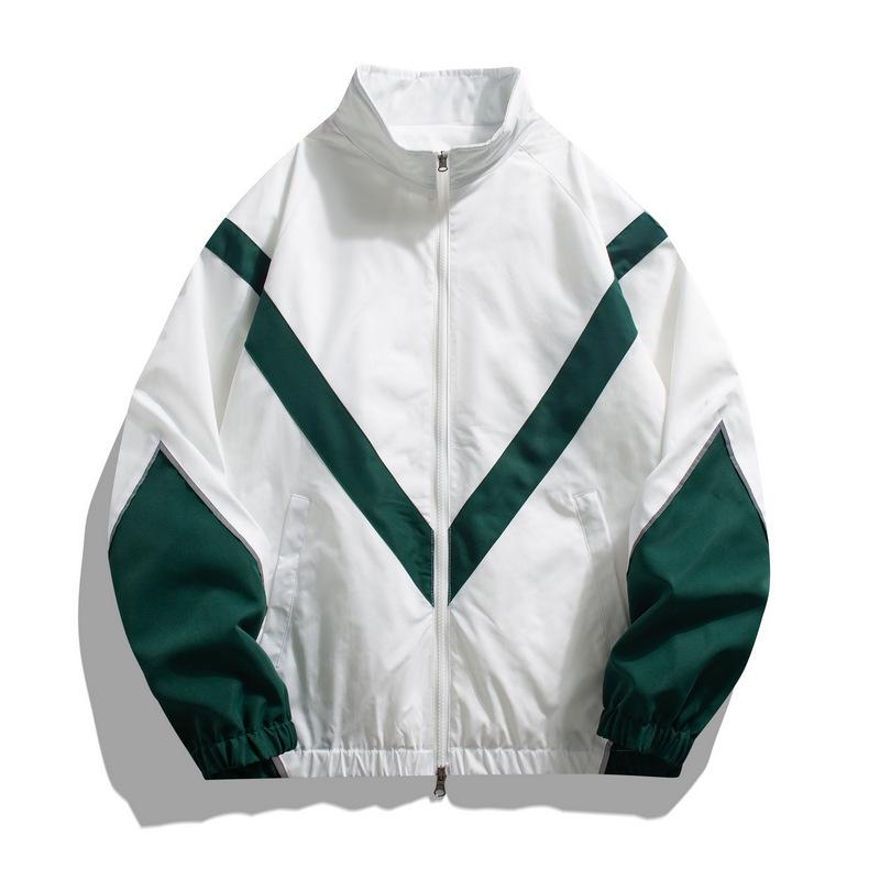 Chaqueta de Primavera y Otoño para Hombre Joven Top Deportivo Casual Chaqueta de Cuello Alto Ropa para Hombre Color de Inserción Tiras Reflectantes Versátil Hombre