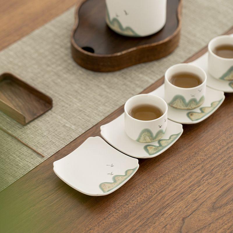 Zen Square Ceramic Coaster Tea Cup Holder Heat Insulation Pad Vintage Tea Set AccessoriesHome Use for Tea Ceremony Kitchen Table