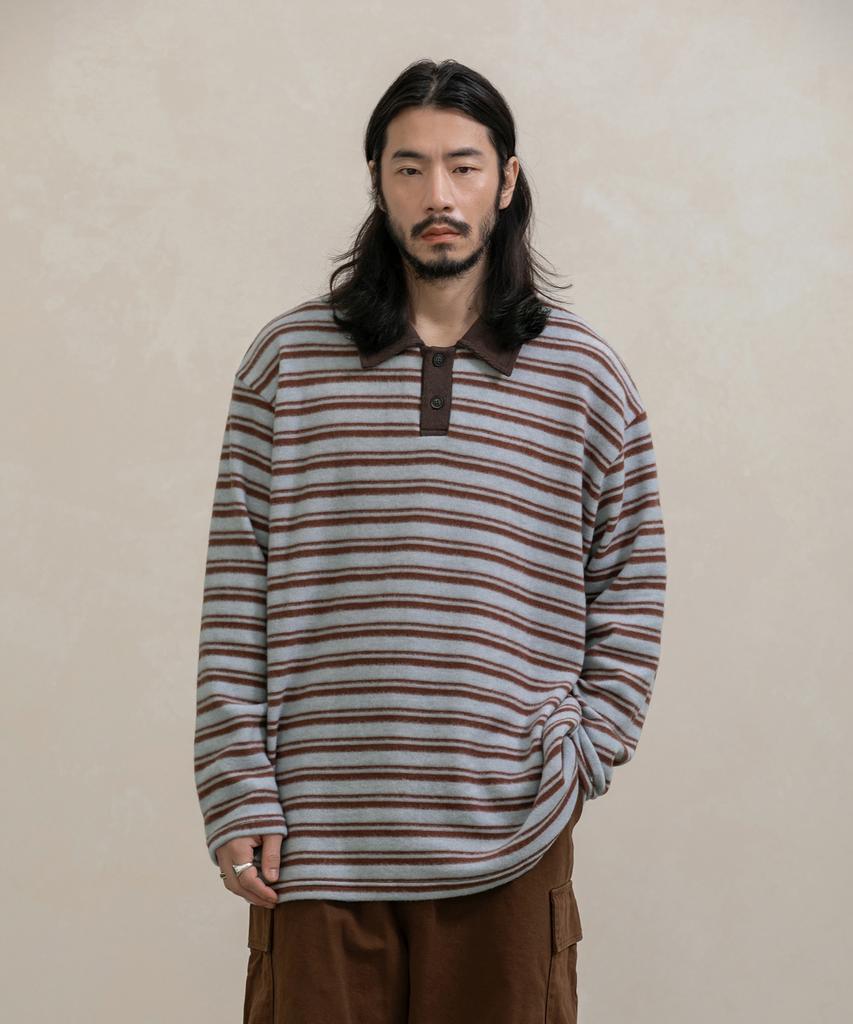 RUGGED HOUSE J Stripe Collar Fleece Long Sleeve 2 Colors