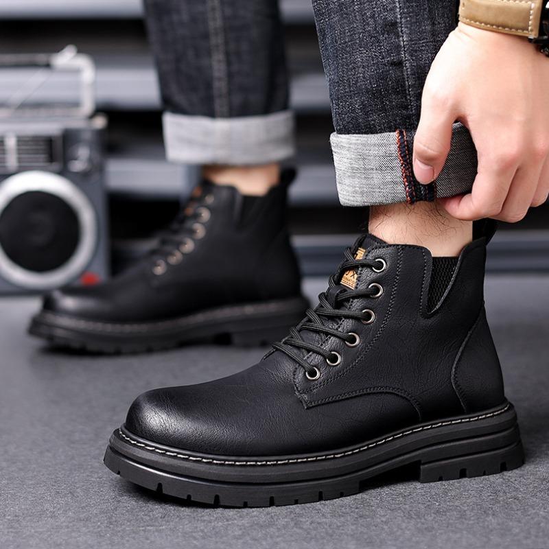Fashion Autumn Winter Retro Platform Leather Snow Boots for Men Designer Soft-soled Men's Cotton Shoes Fashion Non-slip Ankle Boots Male