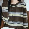 Navava Women Color Block Round Neck Long Sleeve Knit Cardigan Nk3204