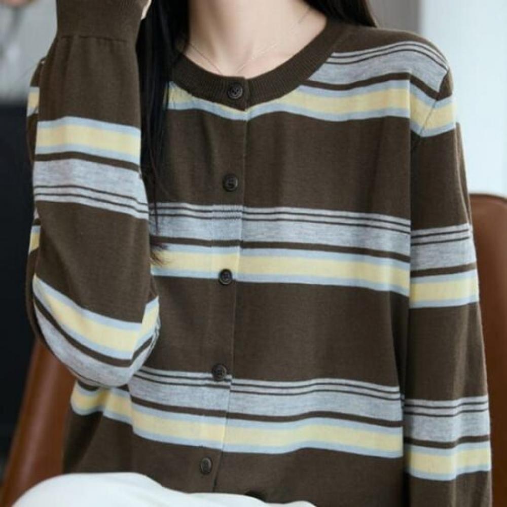 Navava Women Color Block Round Neck Long Sleeve Knit Cardigan Nk3204