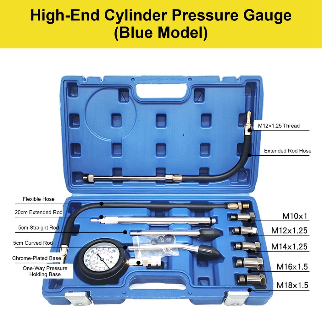 Cylinder Pressure Tester Kit 0‑300 PSI Compression Gauge for Car Motorcycle Brass Adapters Quick Release Dual Units