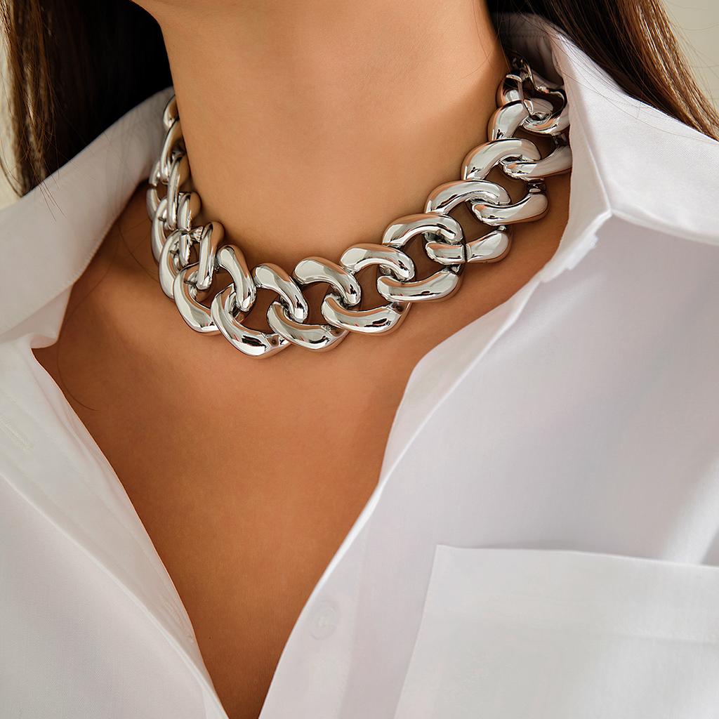 Punk Style Tide Cool Hip-hop Thick Chain Necklace Necklace Exaggerated Geometric Buckle Simple Necklace Jewellery