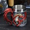 Western Monster Dragon Mark Coffee Cup, Stainless Steel Dragon Statue Water Cup, 3D Castle Guardian Dragon Beer Cup