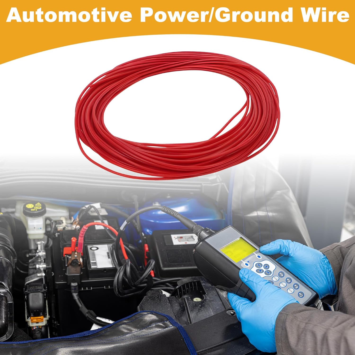 

1 Pcs 24AWG Universal Ground Wire Car Radio, Automotive, Car Speakers Power Wire Fully Insulated& Soft Touch Jacket TC Red 49FT