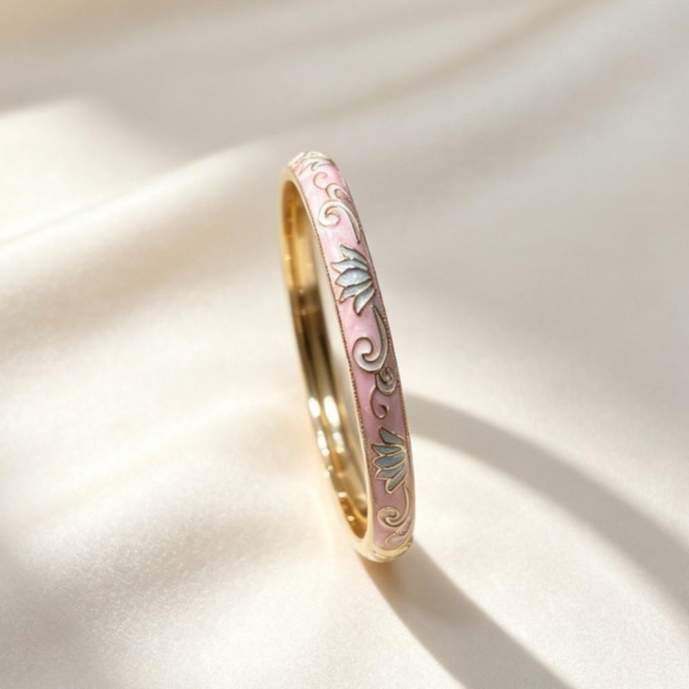 Traditional Lotus Flower Bangle Colorful Women's Hand Bracelet Vintage Cloisonne Bangle Ladies