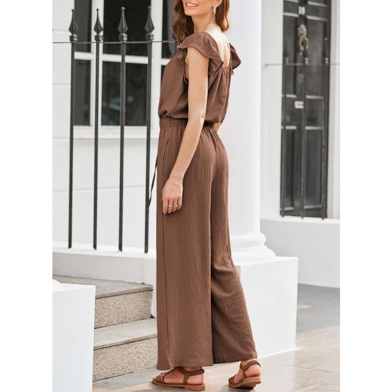 YYFS Moda dame ocazional vară primăvară imprimeu culoare uni fără mâneci decolteu pantaloni cu talie înaltă salopete și salopete