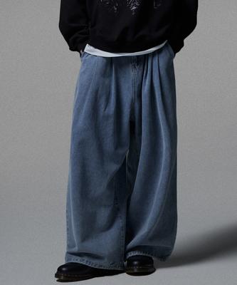 NOT4NERD Two Tuck Wide Denim Pants - Deep Blue