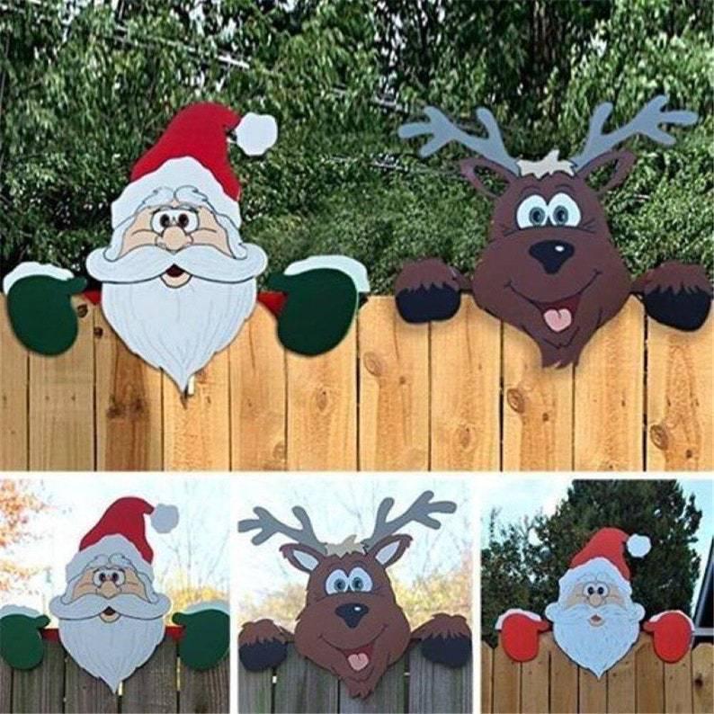 Popular Outdoor Christmas Fence Decoration: Santa Claus and Reindeer Peeking