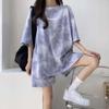 Tie-dye Two-piece Tracksuit Letter Summer Loose Suit Streetwear Short Sleeve T-shirt Shorts  Female