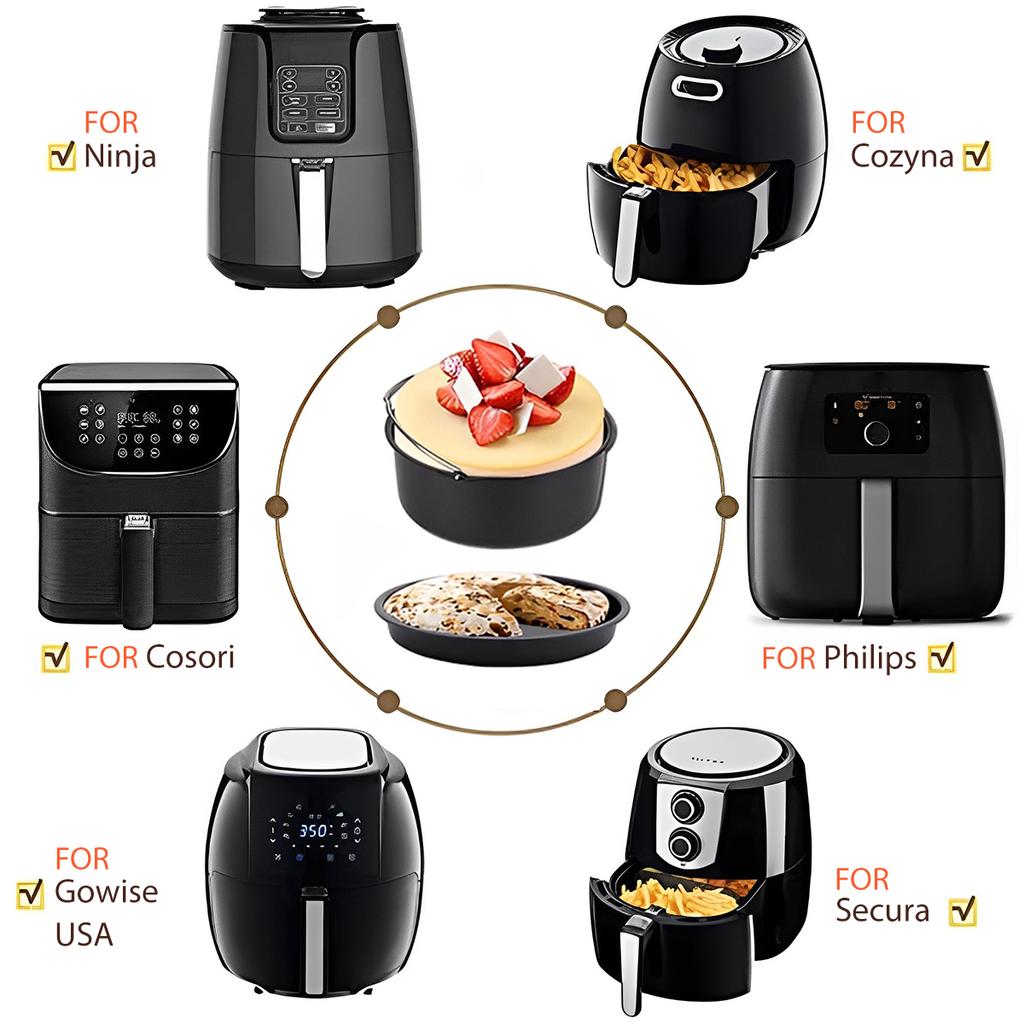 2Pcs Air Fryer Accessory Durable Air Fryer Pizza Pan and Baking Cake Barrel with Non-Stick Coating Round Baking Cake Pan Set