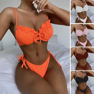 2 Teile/satz Bademode Set Gepolsterte Draht Rüschen Sommer Spaghetti Strap Bikini für Strand