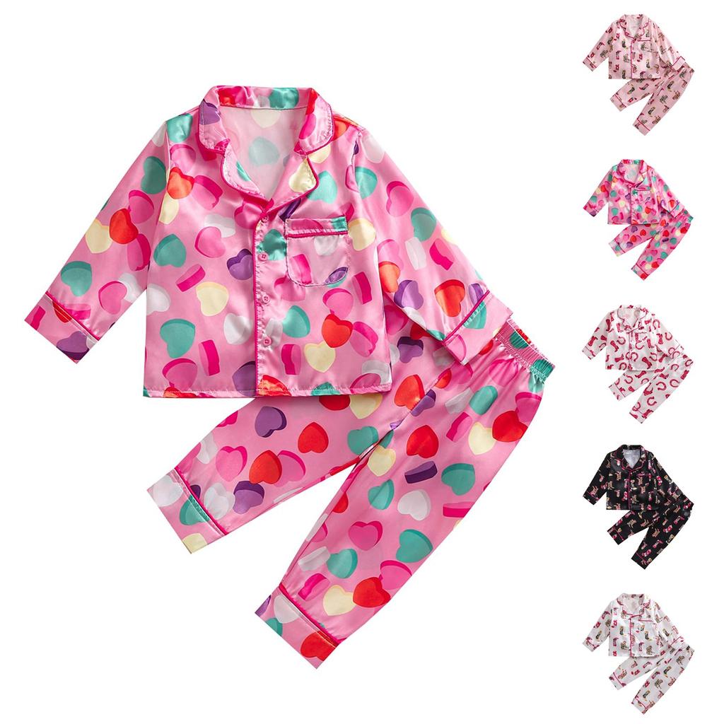 Boys' And Girls' Long Sleeved Pajama Cardigan Set, Casual Home Clothes Two Piece Set