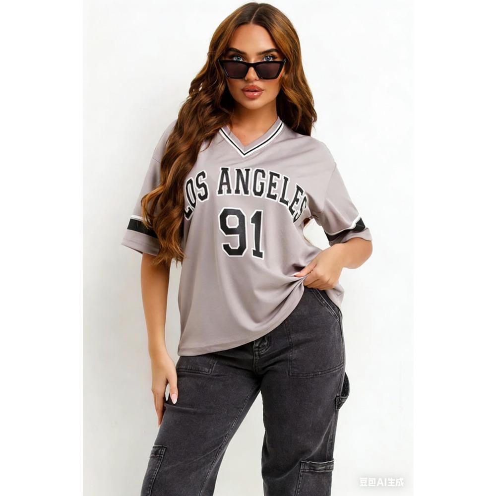 Sommer Damen Los Angeles Nr. 91 Sportbekleidung Trikot T-Shirt V-Ausschnitt Locker Mode Streetwear Kurzarm Freizeit Urlaubs Oberteil