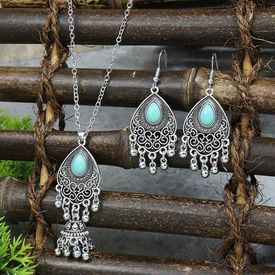 Vintage Fashion Bell Necklace Bohemian National Style Long Exaggerated Personality Clothing Chain Women With Accessories Necklaces Earrings Set