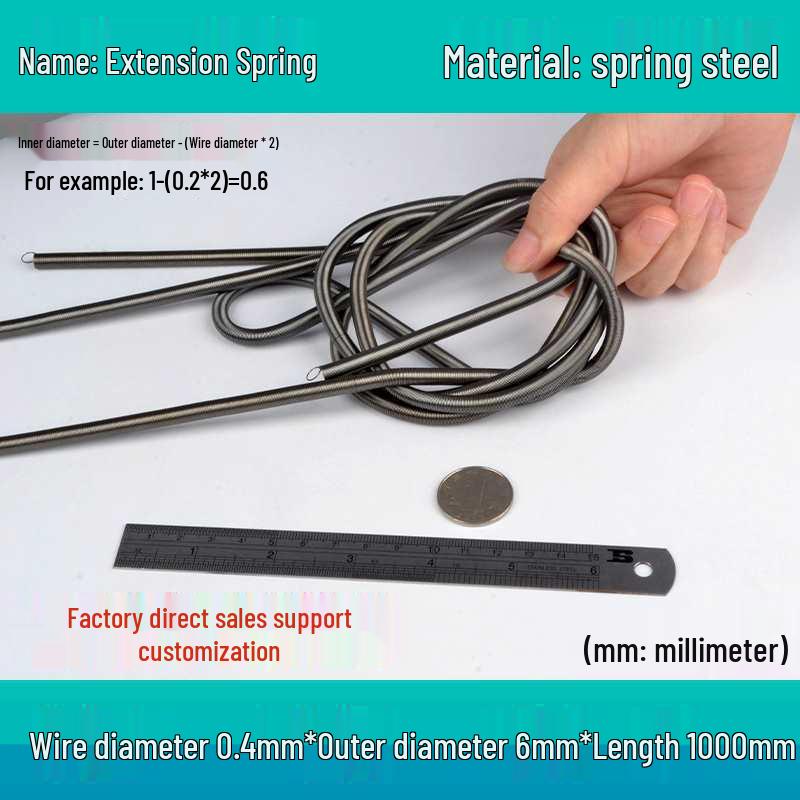 1m Spring Coil Extension with Hook - Strong Tensile Force, Thin Soft Sheath, for Tarpaulins & Sliding Doors