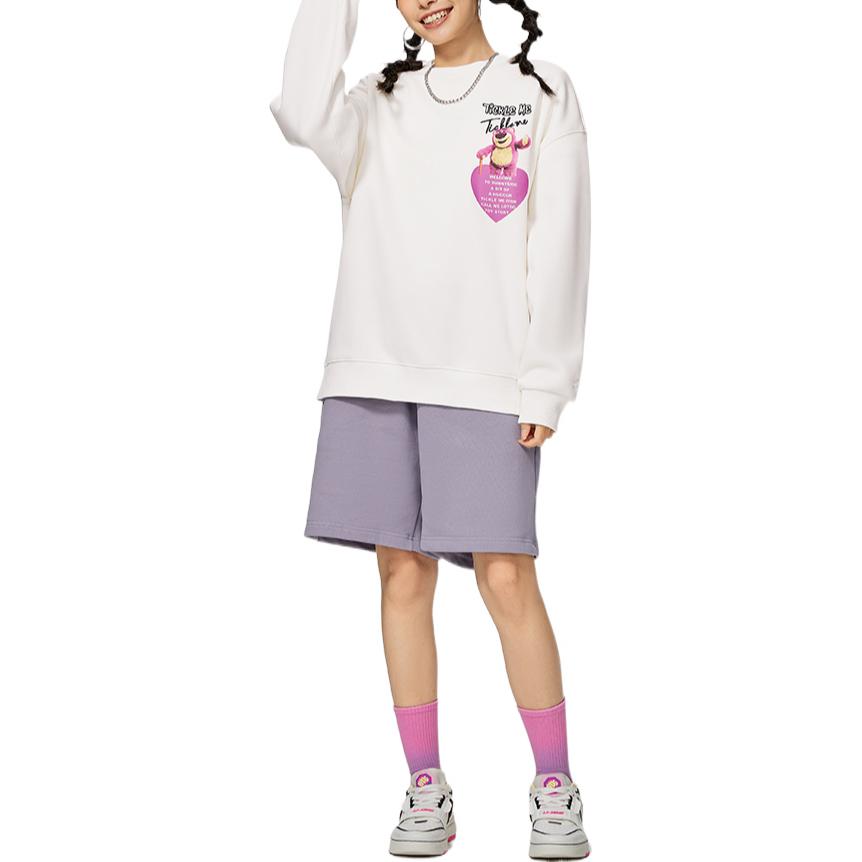 Dámská mikina s dlouhým rukávem a kulatým výstřihem, bílým potiskem a fleecovým vzorem s dlouhým rukávem a jahodovým medvídkem Li Ning X Disney Pixar AWDSG04-1