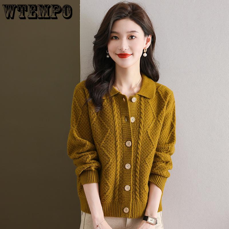 Autumn Collar Knitted Sweater Cardigan Women's Short Sweater Jacket Women's Spring and Autumn